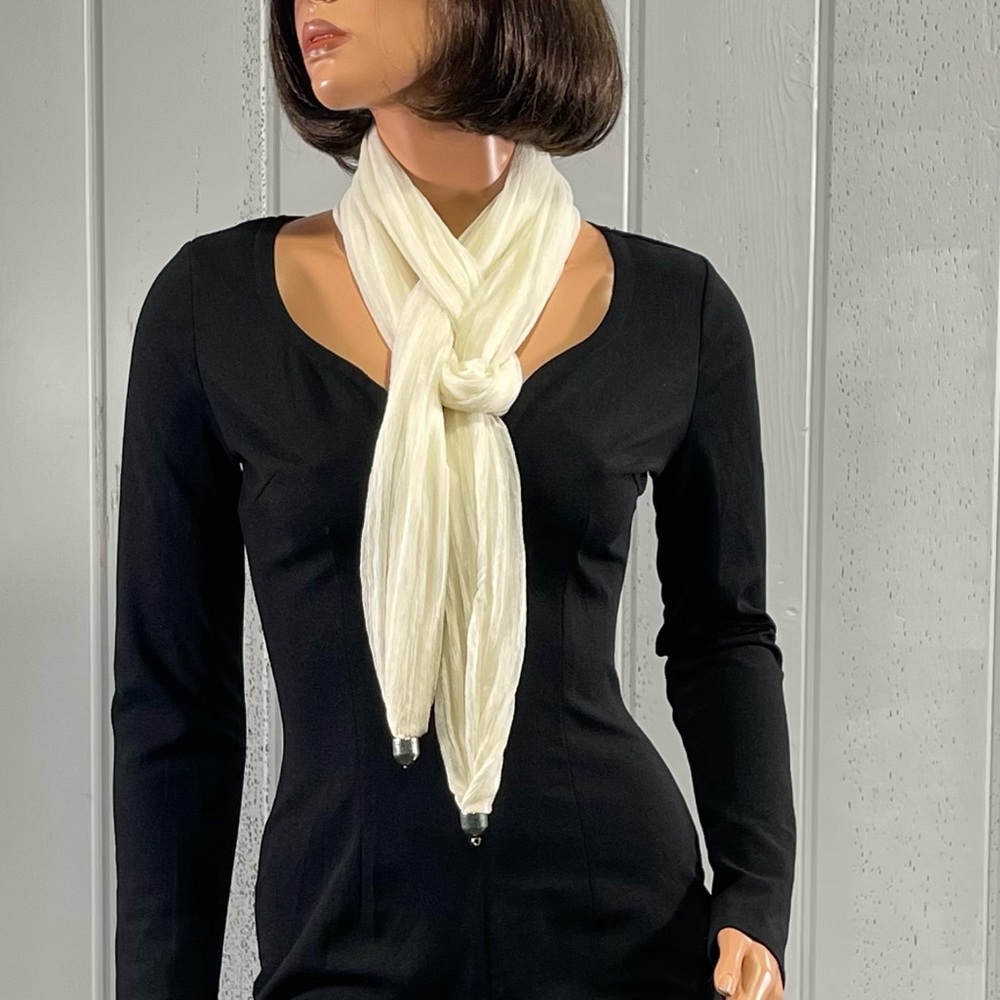 *Women's Beige Fine & Soft Scarf With Metal Accents